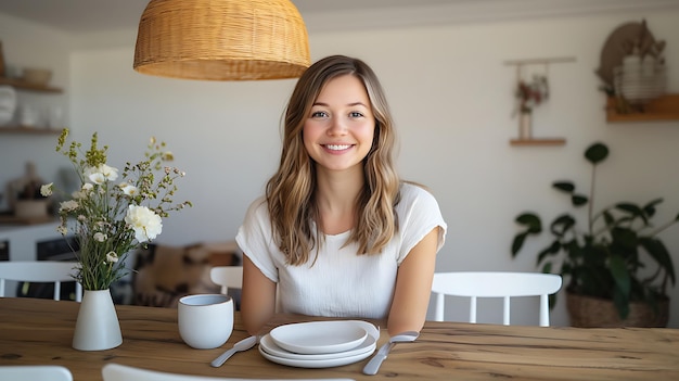 Uśmiechnięta osoba przy stole